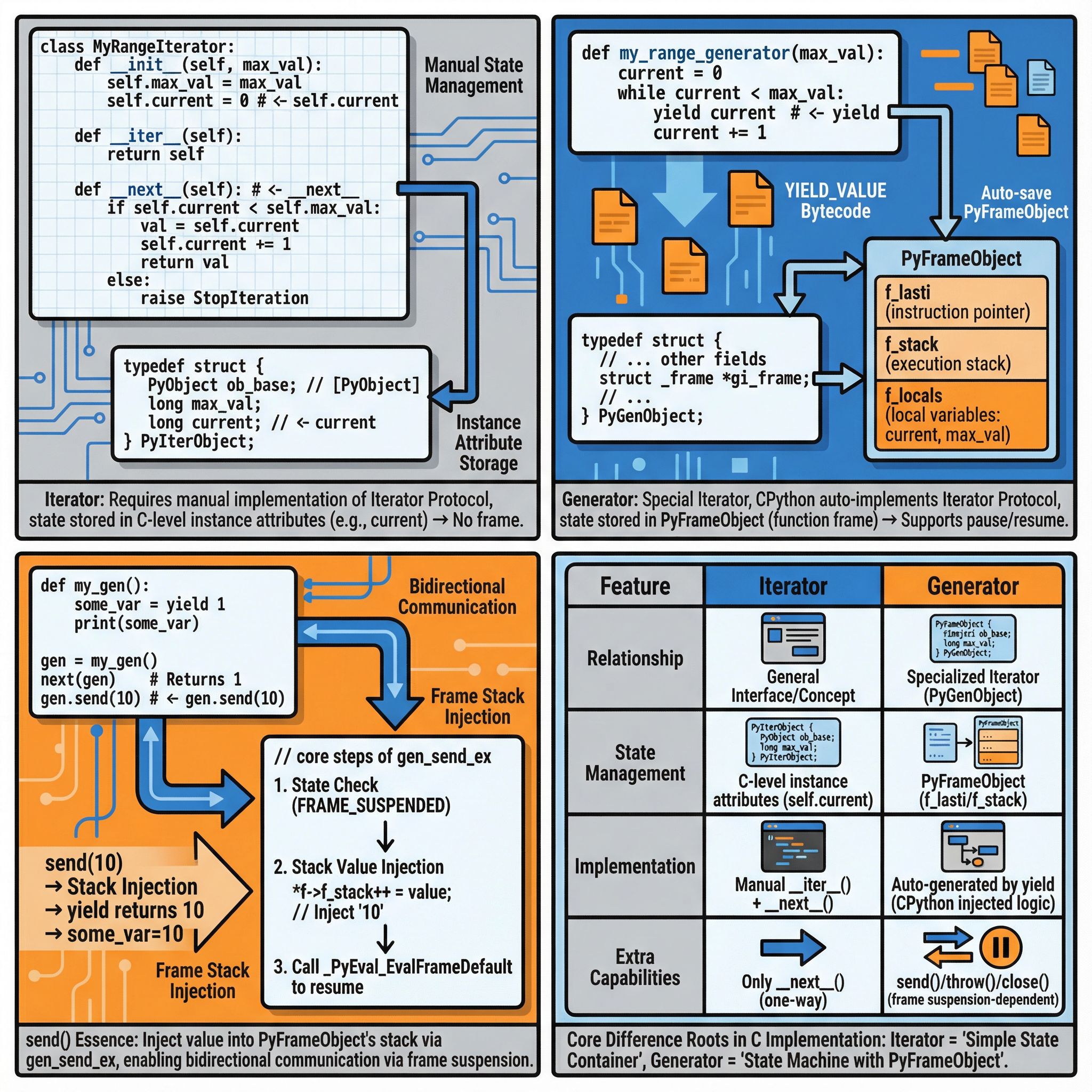 迭代器和生成器的区别-底层实现